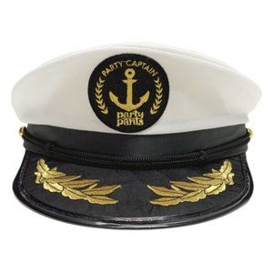 Party Pants Adult White Costume Captain's Hat - Adjustable